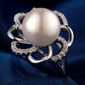 wholesale S925 Sterling Silver Fashionable Minimalist Pearl Jewelry, Korean and Japanese Style Zircon Adjustable Open Shell Pearl Ring for Women-0-4
