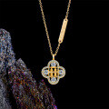 Metal Pendant Necklace with Four-Leaf Clover and Moissanite-0-1