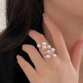 wholesale S925 sterling silver geometric unique Swarovski pearl ring for women, small and chic design with a sense of high-end elegance, openable finger ring-0-2