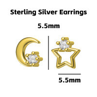 wholesale 925 Sterling Silver Star And Moon Studs Earrings For Women-Gold Star and Moon Diamond Earrings