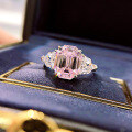 wholesale S925 sterling silver thick gold-plated with pagoda-cut fancy pink diamond ring, exquisite craftsmanship and lightweight luxury style-0-5