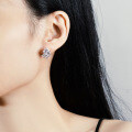 S925 Silver Sunflower Stud Earrings with Cushion Square Pyramid Wedding Moissanite-0-3