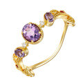 wholesale S925 silver plated with 14K gold, fashion commuter, niche, minimalist geometric oval amethyst ring-0-0