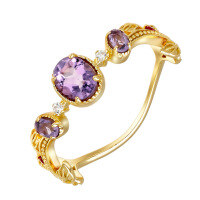 wholesale S925 silver plated with 14K gold, fashion commuter, niche, minimalist geometric oval amethyst ring-Medium Amethyst Ring>Size 6