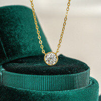 14K Gold Plated S925 Silver 1ct Moissanite Bubble Pendant Necklace-Set with 1 carat moissanite  925 silver