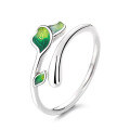 wholesale S925 Silver Cloud Tide Pavilion Japanese Korean Style Small Fresh Green Leaf Resin Energetic Forest Youthful Breath Adjustable Ring-0-4