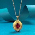 wholesale S925 Gold-Plated Silver Ancient Method Garnet Wire Drawing Pendant Adjustable Chinese Style Gold Necklace-0-0