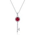 wholesale S925 Sterling Silver Cross-Border New Geometric Minimalist Cultured Ruby Key Pendant Collarbone Necklace Women Light Luxury Gemstone Necklace-0-5