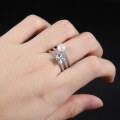 wholesale S925 Sterling Silver Natural Freshwater Pearl Ring Fashion Luxury Advanced Sense Three-Ring Inlaid Gemstone Set Ring-0-1