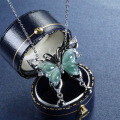 S925 Silver Inlaid Natural Blue Water Jadeite Butterfly Pendant-0-4