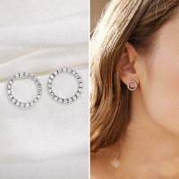 wholesale 18K gold-plated 925 sterling silver cross-border live-streaming new moissanite stud earrings, simple circle earrings-Platinum