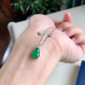 wholesale S925 Sterling Silver High Icy Translucent Yang Green Jadeite Gourd Pendant Necklace for Women, Elegant and Sophisticated New Chinese Style-0-1