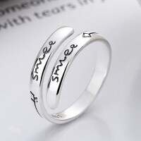 wholesale S925 Sterling Silver European and American Cross-Border Minimalist Style English Line Arrow Pattern Open Adjustable Ring for Men and Women-YJ639/approx. 2.8g>Adjustable opening