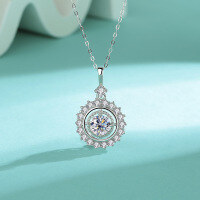 wholesale S925 Sterling Silver Cross-Border Fashionable Round Micro-Paved Moissanite High-End Pendant Necklace Small Batch Wholesale Jewelry-1 carat (zircon) necklace>925 silver