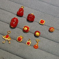wholesale S925 Gold-Plated Silver Natural Southern Red Agate Bead Spacer Barrel Bead DIY Accessories Bracelet Necklace-Nanhong Square Lift