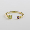 wholesale S925 Sterling Silver Adjustable Open Ring with Natural Peridot and Amethyst, Japanese Style Color Gemstone Fashion Ring-0-2