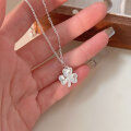 wholesale S925 Sterling Silver Crushed Ice Four-Leaf Clover Necklace for Women, Korean Minimalist Design, Luxury Advanced Scale Collarbone Chain-0-3
