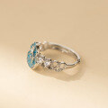 wholesale S925 Sterling Silver Fresh and Sweet Ins Style Designed Inlaid Diamond Ginkgo Blue Gourd Ring R02743-0-3