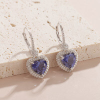 wholesale S925 Sterling Silver Light Luxury High-End Cultivated Sapphire Heart-Shaped Earrings Ear Clasps, New Fashion Versatile Earrings-Cultured Sapphire Earrings