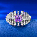 wholesale S925 Sterling Silver 5*5mm Square Purple Diamond Ring for Women, Fashionable Commuter Style, Live Streaming Edition-0-0