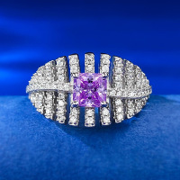 wholesale S925 Sterling Silver 5*5mm Square Purple Diamond Ring for Women, Fashionable Commuter Style, Live Streaming Edition-R785 Purple Diamond No. 9