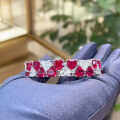 wholesale Metal material first: Zhuozhifan Jewelry new style live broadcast best-selling 7*7 red and white double heart full diamond bracelet fashionable temperament rich lady style-0-0