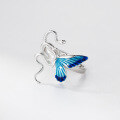 wholesale S925 Sterling Silver Small Fresh Sweet Ins Style Exquisite Asymmetric Enamel Butterfly Spirit Snake Ring R02872-0-2