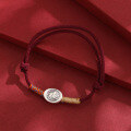 wholesale 999 Sterling Silver "Fu" Character Ingot Bracelet, Handwoven Red Cord for Year of the Snake, Unisex-0-3