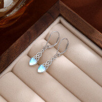 wholesale 925 Sterling Silver Celtic Knot Earrings for Women, Heart-Shaped Moonstone Ear Cuffs, Light Luxury European and American High-End Style Ear Accessories-Moonstone Earrings White Gold &gt; 925 Silver
