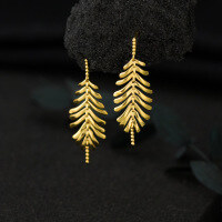 wholesale 925 Sterling Silver Smooth Fringe Leaf Earrings Korean Minimalist Ins Style Small Trendy Accessories M05424-Gold>925 silver
