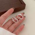 wholesale S925 Sterling Silver Korean High-end Spring Summer New Geometric Smooth Irregular Hollow-out Minimalist Stud Earrings for Women-0-3