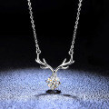 S925 Silver Moissanite Deer Antler Pendant Necklace-0-3