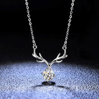 S925 Silver Moissanite Deer Antler Pendant Necklace-1-carat necklace (set with simulated diamonds)  925 silver