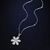 925 Silver Pendant with 1-Carat Moissanite Women's Camellia Necklace-50-point moissanite (with chain)  925 silver