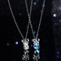 Sterling Silver Natural Blue Topaz Moissanite 1ct Bow Drop Pendant Necklace-0-4