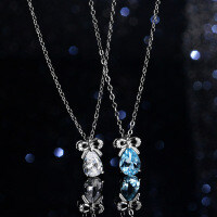 Sterling Silver Natural Blue Topaz Moissanite 1ct Bow Drop Pendant Necklace-Set with natural blue topaz diamonds  925 silver