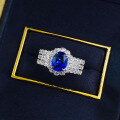 wholesale S925 Sterling Silver French-Set Simulated Sapphire 6*8 Oval Romantic Style Fashion Ring-0-3