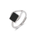 wholesale S925 Sterling Silver Geometric Black Resin Ring, Korean and Japanese Style, Niche Design, Light Luxury Openable Ring for Cross-Border Drop Shipping-0-4