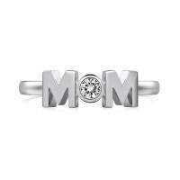 wholesale S925 Sterling Silver New Korean Light Luxury Ring for Women, Letter 'MOM' Design with Zircon Embellishment, Exquisite Closed Adjustable Ring for Women-Platinum DY121082-SW-WH 9