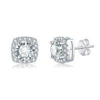 wholesale S925 Sterling Silver Luxury Square Package Moissanite Earrings with Ear Studs-50 points 925 silver