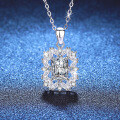 S925 Sterling Silver Moissanite Square Emerald Lab-Grown Ruby Sapphire Necklace-0-2