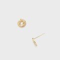 wholesale 14K Gold Plated S925 Silver Feather Circle Hollow-Out Earrings, Retro Minimalist Style for 2023-0-1