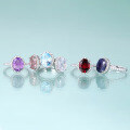wholesale S925 Sterling Silver Vintage Oval Ring with Natural Crystal Garnet 7*9mm Topaz Rainbow Ring-0-0