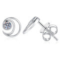 Sterling Silver Star and Moon D Color Moissanite Stud Earrings, Wholesale-0-3