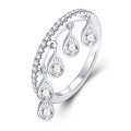 925 Silver Moissanite Teardrop Tassel Ring, Chinese Style-0-3