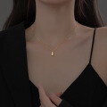 wholesale 925 Silver Nalan One Character Square Small Gold Bar Long Geometric Bead Small Gold Bar Long Collarbone Chain D9402-0-1