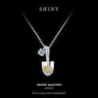 S925 Silver Shovel Series Small Spade Mossan Necklace for Women, Minimalist Luxury Design-S925 Sterling Silver + 30 Point Moissanite Two-Tone Shovel Gold  925 Silver