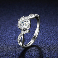 Silver Moissanite Ring Women's Interwoven Ins Style Pinky Stacking Ring-carat (zircon)  Adjustable opening