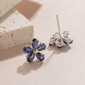 wholesale S925 Sterling Silver Five-Petal Flower Stud Earrings with Lab-Grown Royal Blue Sapphire, High-End and Stylish-0-2