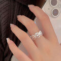 wholesale S925 Sterling Silver Crinkle Textured Smile Ring for Women, Minimalist Luxury Advanced Adjustable Open Ring-0-4